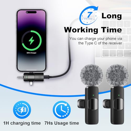 Weton 4 in 1 Wireless Lavalier Microphones for iPhone, Android, Camera, Laptop, USB-C, Mini Microphone, Noise Canceling Lapel Mic - Clip on Mic for Interview Video Recording Podcast Vlog YouTube