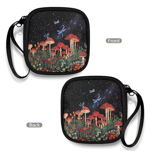 Earphone Case Earbuds Small Carrying Cases Mushroom Dragonfly Portable Headphone Organizer Storage Pouch Bag with Handle Make The Headphone Cable to Be Better Placed - color: Mushroom Dragonfly