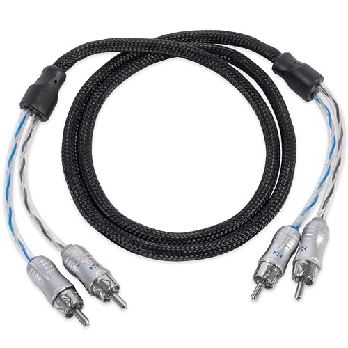 NVX® XIX21 3.28 ft (1 Meter) Oxygen Free Copper 2-Channel Double Twisted Pair X-Series Car Audio RCA Audio Interconnect Cable with Shielded Noise Reduction and Split-tip Silver-Plated Machined Ends | Oxygen Free Copper Double Twisted Pair X-Series with Sh