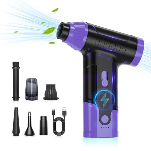 Compressed Air Duster Keyboard Cleaner, Electric Air Blower (Purple) | Cleaning Kit 150,000 RPM Mini Duster Spray for Dusting PC, Car, and Vacuum - color: Purple