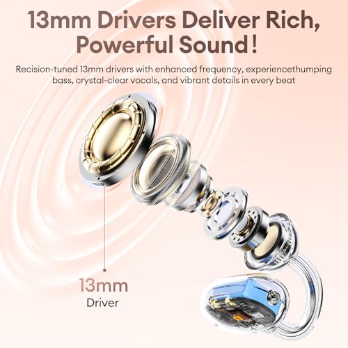 PAXA 2 in 1 Clip-on Earbuds Open Ear Headphones Bluetooth 6.0 Wireless Earbuds with in-Ear Earbuds, Ultra-long 140H Play, Auto L-R Recognition Touch Control for Work Fitness Daily Use Ctbuds Rose Gold - color: B-Rose Gold