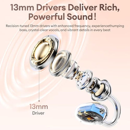 PAXA 2 in 1 Clip-on Earbuds Open Ear Headphones Bluetooth 6.0 Wireless Earbuds with in-Ear Earbuds, Ultra-long 140H Play, Auto L-R Recognition Touch Control for Work Fitness Daily Use Ctbuds Rose Gold - color: B-Rose Gold