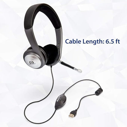 USB Wired Headset for PC/Laptop, Stereo Headphones with Microphone, USB-A, in-Line Controls for Video Meetings, Music, Gaming and Beyond - Black