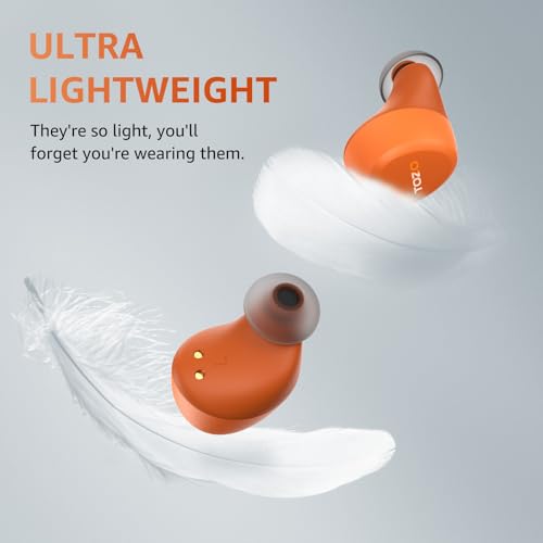 TOZO A1 Wireless Earbuds Bluetooth 5.3 Light Weight in Ear Headphones | IPX5 Waterproof, 2 Mics for AI Calls, Immersive Premium Sound Bass Ear buds with Charging Case, 32 Presets EQ via TOZO App - color: Orange