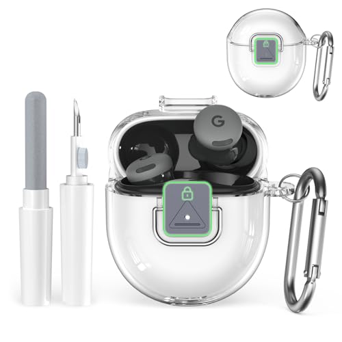 [Safety Lock] Compatible with Google Pixel Buds 2A Case, TPU Anti-Yellowing Shockproof Protective Cover for Google Pixel Buds 2A 2025, Includes Cleaning Kit & Carabiner (Transparent) - color: Transparent