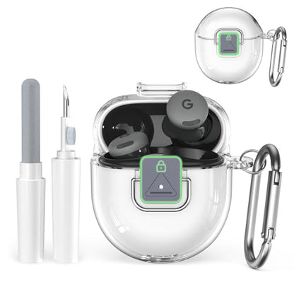 [Safety Lock] Compatible with Google Pixel Buds 2A Case, TPU Anti-Yellowing Shockproof Protective Cover for Google Pixel Buds 2A 2025, Includes Cleaning Kit & Carabiner (Transparent) - color: Transparent