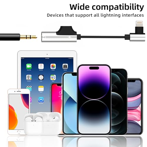for iPhone Aux Adapter for 14 13 Pro Max Lightning to 3.5mm Headphone Jack (2in1) for Apple Mfi Certified Audio Charger Dual Accessories Charging Dongle Stereo Earphone Power Cable Tablet Converter