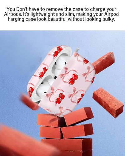 Cute Hard Case Compatible with AirPods Pro 2nd/1st Generation, Protective Cover with Golden Keychain, Fits 2023/2022/2019 Models, for Women, Girls, and Men(Cute Cherry Bow Tie Ribbon - color: Cute Cherry Bow Tie Ribbon