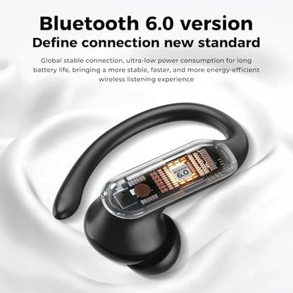 MS219 Ear-Hook in-Ear Bluetooth 6.0 Earbuds, IPX5 Waterproof Wireless Headphones with HD Calling, HiFi Sound for Workout Gym Running All-Day Wear (Black) - color: Black