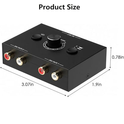 ZEZEFUFU Audio Switcher Audio Splitter Switcher Box, Bi-Directional 3.5mm RCA Stereo Audio Switcher