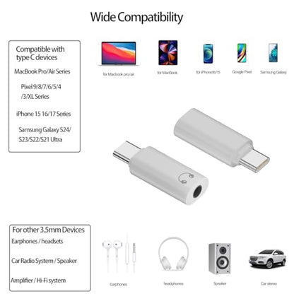 FRIGRAF 1PACK USB C to 3.5mm Audio Adapter, Type C to Headphone Jack Dongle | Hi-Fi USB C to Aux Adapter Compatible with iPhone 17 16 15 Pro/Pro Max/Plus, Samsung Galaxy S26 S24 Pixel, iPad Pro, MacBook - size: 1-Pack
