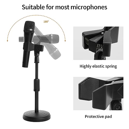 Souyouyu Desk Mic Stand Adjustable Height 9.6-13.9" Table Mic Stand w/Clip | Desk mic stand 9.6-13.9in adj height. Max 1.7in dia clip. Anti-vib foam pad. Metal base. Pod/gaming/stream