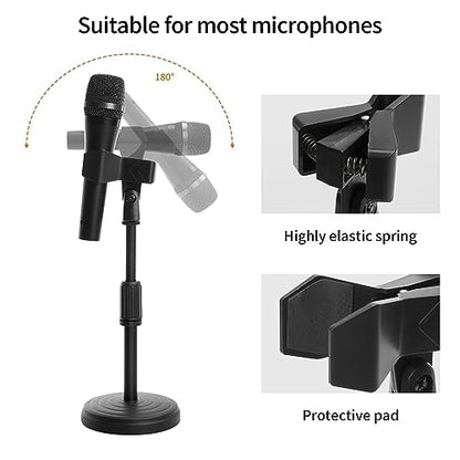 Souyouyu Desk Mic Stand Adjustable Height 9.6-13.9" Table Mic Stand w/Clip | Desk mic stand 9.6-13.9in adj height. Max 1.7in dia clip. Anti-vib foam pad. Metal base. Pod/gaming/stream