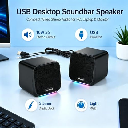 Computer Speakers USB-A Powered Wired Stereo Desktop Speakers with 3.5mm Aux Plug No Bluetooth for PC Laptop 2026, Brown - color: Brown