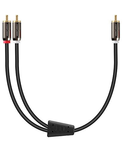 FosPower RCA Y-Adapter (3 Feet), 1 RCA Male to 2 RCA Male Short Y Splitter Digital Stereo Audio Cable for Subwoofer, Home Theater, Hi-Fi - Dual Shielded | 24K Gold Plated (Pack of 2) - size: 3 Feet (Pack of 2)