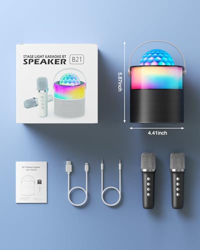 Karaoke Machine with Disco LED Lights for Adults Kids, Portable Bluetooth Speaker with 2 Wireless Microphones, Easter Birthday Gifts for Boys Family Home Party Basket Stuffers (Black) - color: Black