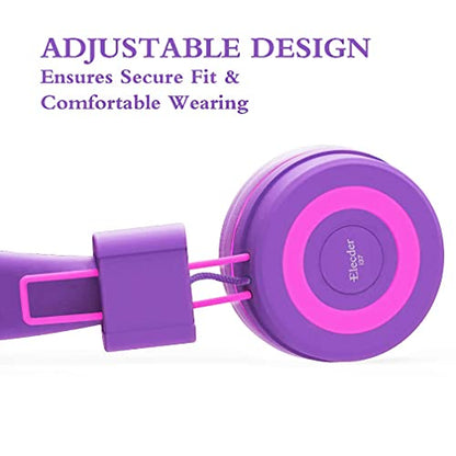ELECDER i37 Kids Headphones for School Children Girls Boys Teens, Purple | Foldable Adjustable Lightweight, 3.5mm Audio Jack On Ear Headphones for Smartphones Chromebook Computer PC Tablets Travel - color: Purple/Red
