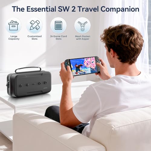 OIVO Carrying Case Compatible with 2025 Nintendo Switch, Portable Switch 2 Travel Carry Case Fit for Joy-Con 2 & Adapter, Hard Shell Protective Pouch Bag with 24 Game Slots, Gray - color: Grey