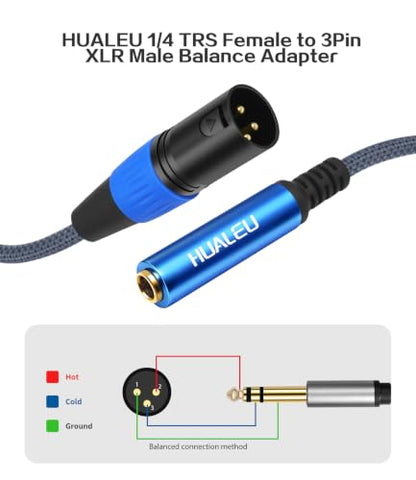 1Ft 6.35 1/4 TRS Female to 3Pin XLR Male Balance Adapter-2Pack Blue - color: 1/4 F to XLR M/Blue