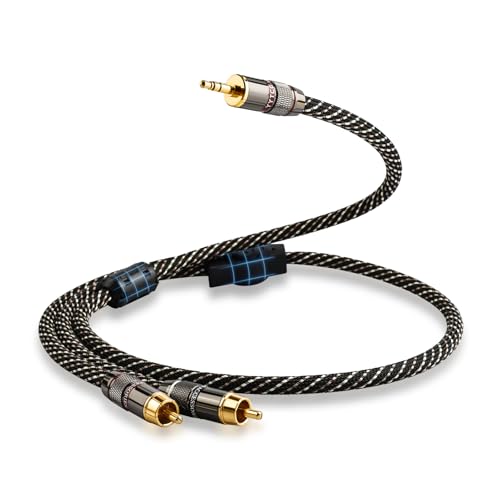 Audiophile HiFi RCA to 3.5mm Audio Cable 6.56ft | 4N OFC Core, 24K Gold-Plated Plugs, Nylon Braid, Ferrite Cores, Double Shielded Rca to Aux for Speaker,Amplifier,Home Stereo - size: 6.56ft/2m