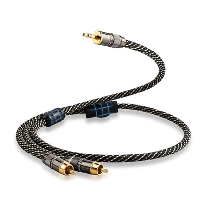 Audiophile HiFi RCA to 3.5mm Audio Cable 6.56ft | 4N OFC Core, 24K Gold-Plated Plugs, Nylon Braid, Ferrite Cores, Double Shielded Rca to Aux for Speaker,Amplifier,Home Stereo - size: 6.56ft/2m