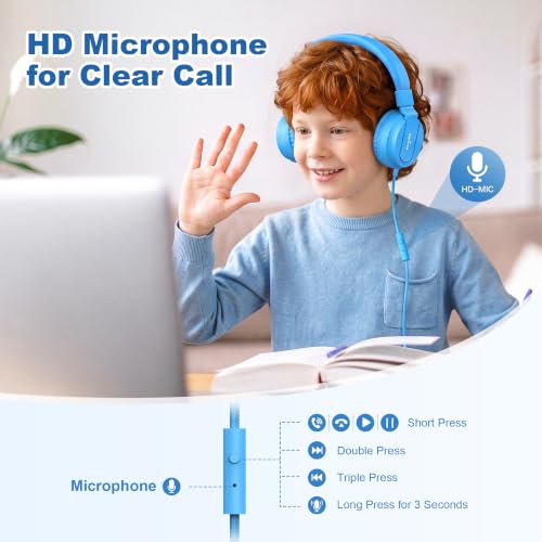 AILIHEN Kids Headphones for School with Mic, 93dB Volume Limited, SkyBlue | Wired On Ear Headphones for Kids Girls, Foldable Lightweight Headphone for Classroom Learning & Entertainment Travel Computer - color: Sky Blue