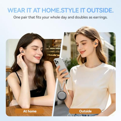Open Ear Clip On Earbuds Wireless Headphones with Mirror(Black) - color: Black