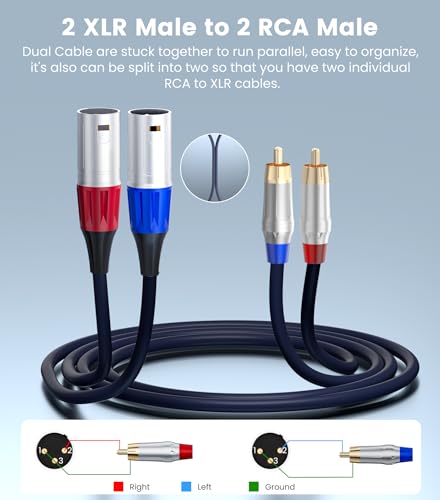 Tisino RCA to XLR Cable, 2 RCA to 2 XLR Male HiFi Cord,4N OFC, 3.3FT/1m - size: 1m