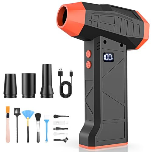 15-in-1 Electric Compressed Air Duster, 110000RPM Cordless Portable Air Blower Mini Powerful Jet Dry Blower 4 Adjustable Speeds Levels Rechargeable for Keyboard, PC, Car, Camera