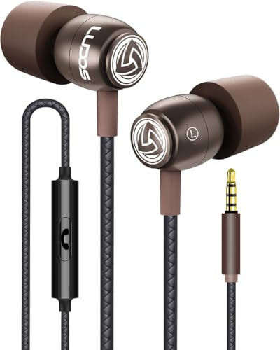 LUDOS Clamor Wired Earbuds in-Ear Headphones, 5 Years Warranty, Earphones with Microphone, Noise Isolating Ear Buds, Memory Foam for iPhone, Samsung, School Students, Kids, Women, Small Ears - Brown - color: Brown, style: 3.5 mm