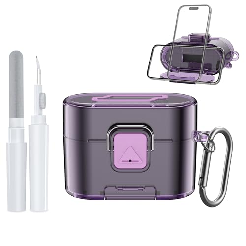 [with Safety Lock] for Sony WF-1000XM6 Case Cover, Soft TPU Clear Protective Earbuds Case with Cleaning Kit & Carabiner, Wireless Charging Headphone Accessories for Men Women(Clear Purple) - color: Clear Purple
