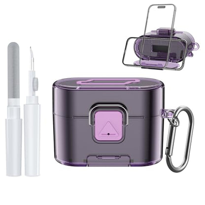 [with Safety Lock] for Sony WF-1000XM6 Case Cover, Soft TPU Clear Protective Earbuds Case with Cleaning Kit & Carabiner, Wireless Charging Headphone Accessories for Men Women(Clear Purple) - color: Clear Purple