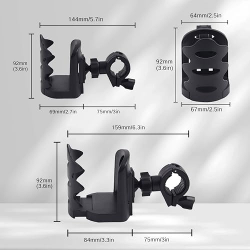 BRBASAP Stand Cup Holder Clamp Attachment Microphone Stand Adjustable Water Bottle Drink Caddy Mount for Music Handle Bar Pole or Gaming Chair Motorcycle Desk with Clip and Luggage Attachment, balck