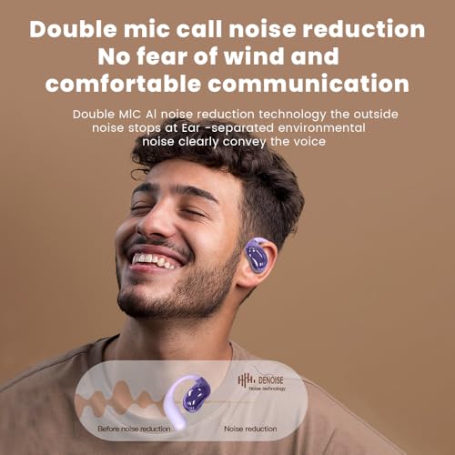 Open Ear Earbuds Ultra Comfort Wireless Bluetooth 5.4 Headphones Over The Ear Earbuds with Intelligent Touch Screen EarHooks IPX7 Waterproof Bone Conduction Earphones for Fitness Sports-Purple - color: PURPLE
