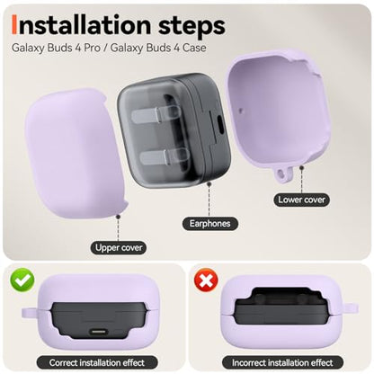 Inesore for Galaxy Buds 4 Pro & Galaxy Buds 4 Case (Purple) | Skin Friendly Silicone Material, with A Multifunctional Cleaning Pen Tool and Keychain, Scratch Resistant, Slip Resistant - color: Purple
