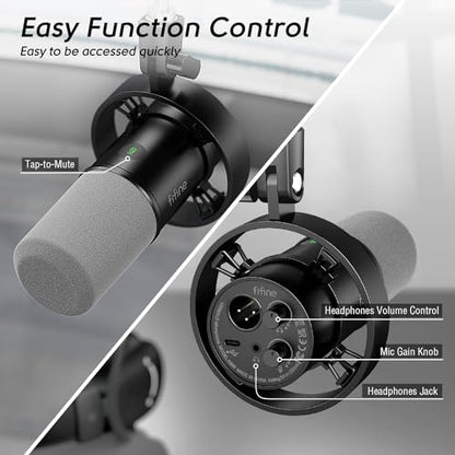 FIFINE Dynamic Microphone and Heavy Duty Boom Arm Kit,XLR/USB Podcast Recording PC Mic Set with Headphone Jack, Monitoring Volume Control, Windscreen for Vocal Streaming Voice-Over Gaming (K688+BM63)