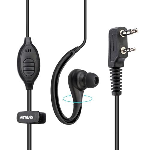 Retevis RT22 Walkie Talkie Earpiece, for RT68/RT21/H777/RT27/RT68H | 2 Pin, Compatible with Pxton, Baofeng BF-888S/BF-T26, Kenwood Two Way Radio, Walkie Talkie Earpiece with Mic(6 Pack)