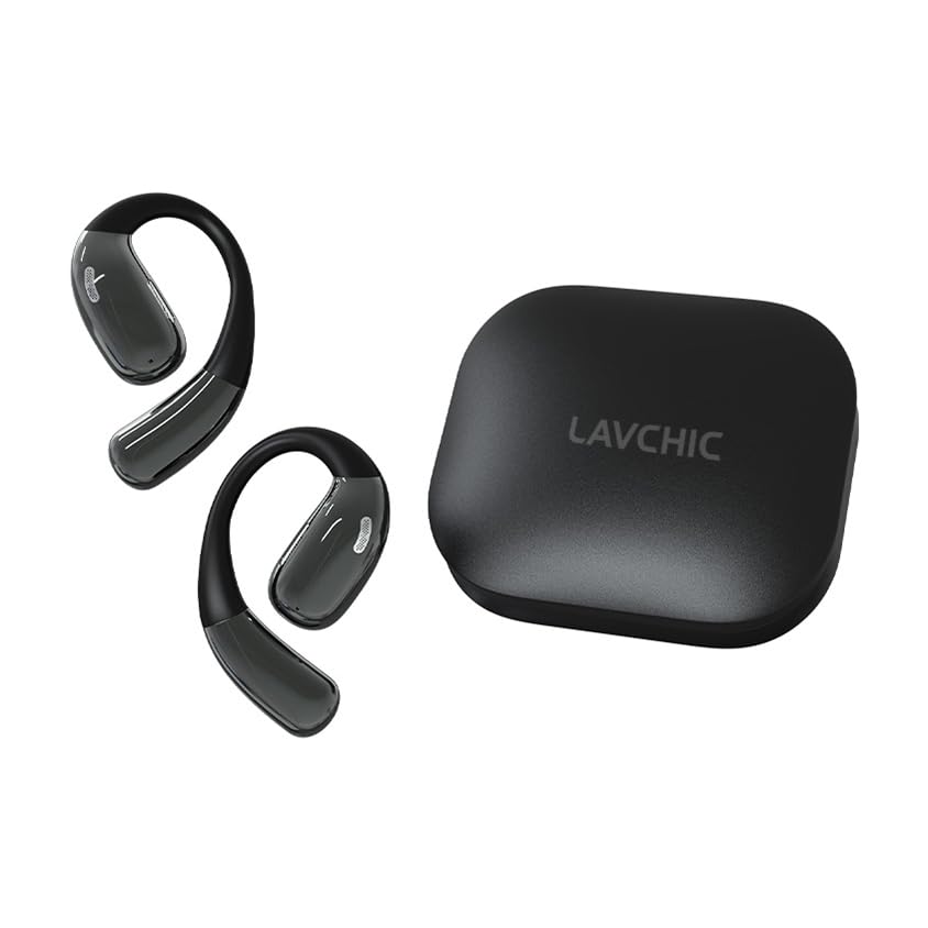 A51 Open Ear Headphones, True Wireless Earbuds with Mic & Earhooks | Deep Bass Sound, 20H Playtime & Digital Display, AI Clear Calls, Secure Comfortable Fit - Running, Sport, Meeting (DarkGrey) - color: DarkGrey