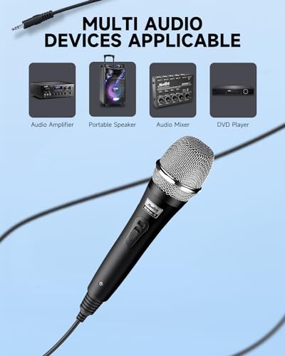 Moukey Karaoke Microphone, Dynamic Microphone with 13 ft Cable, Metal Handheld Cardioid Wired Mic, XLR Microphone for Singing, Compatible w/Karaoke Machine/PA System/Amp/Mixer, Black