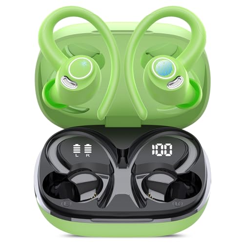 Wireless Earbuds, Bluetooth 5.4 Headphones Sport Over Ear Buds with ENC Mic | Noise Cancelling Mic,48H, Wireless Earphone With Earhooks, Stereo Deep Bass, IP7 Waterproof ear bud for Workout Running,Green - color: Green