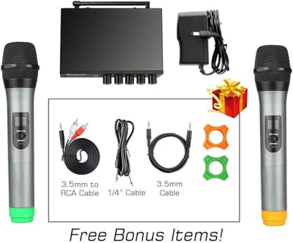 FIFINE K036 UHF Dual Channel Wireless Handheld Microphone System | Easy-to-use Wireless Microphone System for Karaoke Meeting
