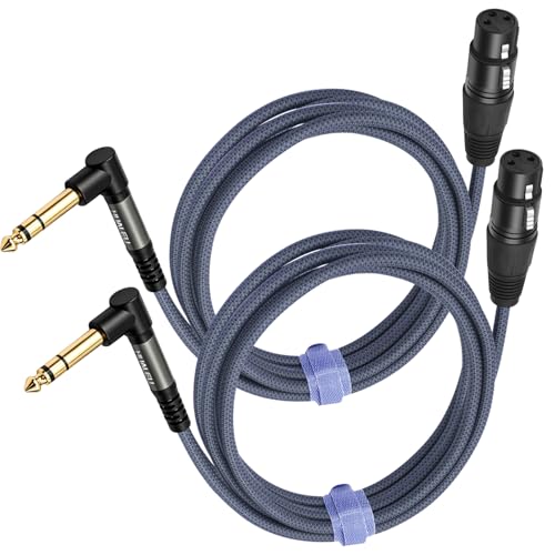 6FT Right Angle 1/4 TRS Male to 3Pin XLR Female Microphone Cable,6.35mm TRS to XLR Female Braid Quarter inch Balanced Cable for Mixer Microphone Active Speakers-2 Pack