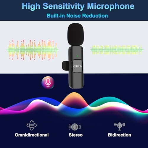 Wireless Lavalier Microphone for iPhone 15/16/17 Series, iPad and Android Devices, Noise Cancelling,Bluetooth Mini Lapel Microphone for Vlogging/YouTube/Live Streaming/Tiktok/Interview