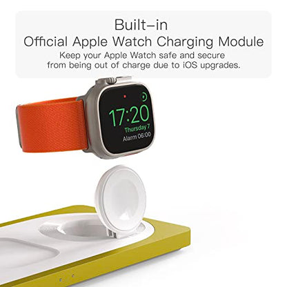 3 in 1 Wireless Charging Station for Apple Devices with MagSafe | For iPhone 17/Air/16/15/14/13/12, AirPods & Apple Watch, Foldable Portable Aluminum Charging Stand, Adapter Included - color: Yellow