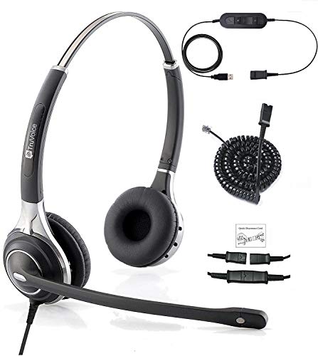 TruVoice HD-750 Premium Corded Double Ear NC Mic Headset with USB and U10P Cable Compatible with Mitel, Polycom VVX, Nortel, Avaya, Shortel, Aastra, Analog Desk Phones and PC (Softphone)