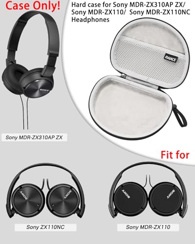 RAIACE Hard Storage Case Compatible with Sony MDRZX110NC & MDRZX110AP Noise Cancelling Headphones. (Case Only) - Black(Gray Lining)