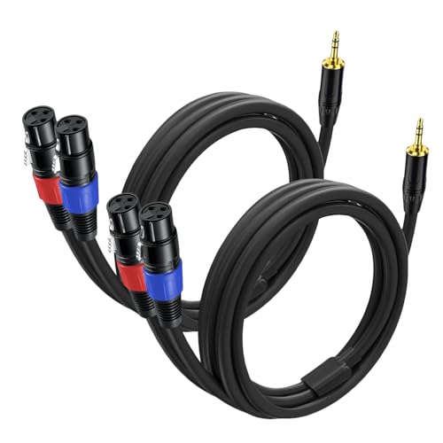 2 Pack 3.5mm TRS to 2 XLR Cable 6.6 FT for Microphone, Smartphone, Tablet, Laptop, Unbalanced 1/8 TRS Male to Dual XLR Female, Y Splitter Aux to Dual XLR Breakout Cable, Plated Pure Copper Conductors - size: 6.6 foot, style: 3.5mm TRS to XLR female, 2 Pac