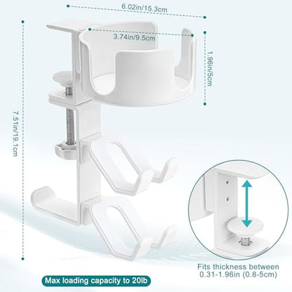 welltop 4 in 1 Controller Holder with Desk Cup Holder & Headphone Hanger, Rotatable Under Desk Clamp Controller Holder Dual Gamepad Headset Stand Gaming Desk Accessories for Xbox, PS4, PS5, PC, Switch