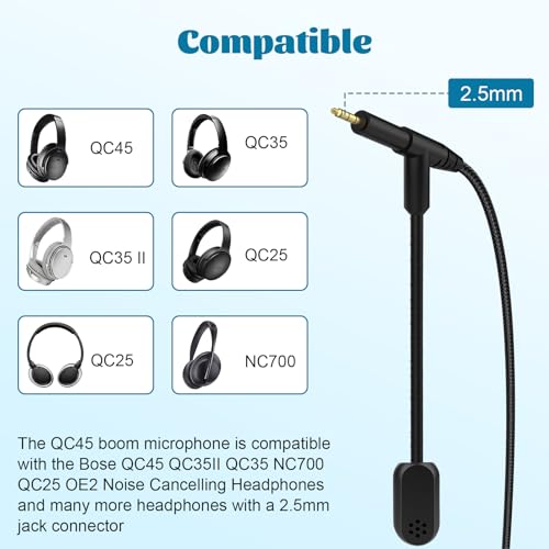 QC35 Microphone Compatible with Bose QC25, QC35, QC35 II, QC45, NC700 Headphones, Boom Gaming Microphone Cable with Mute and Volume Control for PS4, PS5, PC, Laptop, Xbox One Controller, 6ft