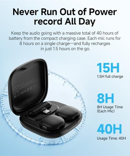 Wireless Lavalier Microphone for iPhone,AI Noise Cancelling,Lapel Mics with USB-C/Lightning Plug,Magnetic Mic,40H Battery Life for iPhone17/16/15/Android/PC/Tablet,Case for Stream,Vlog,TikTok,YouTube